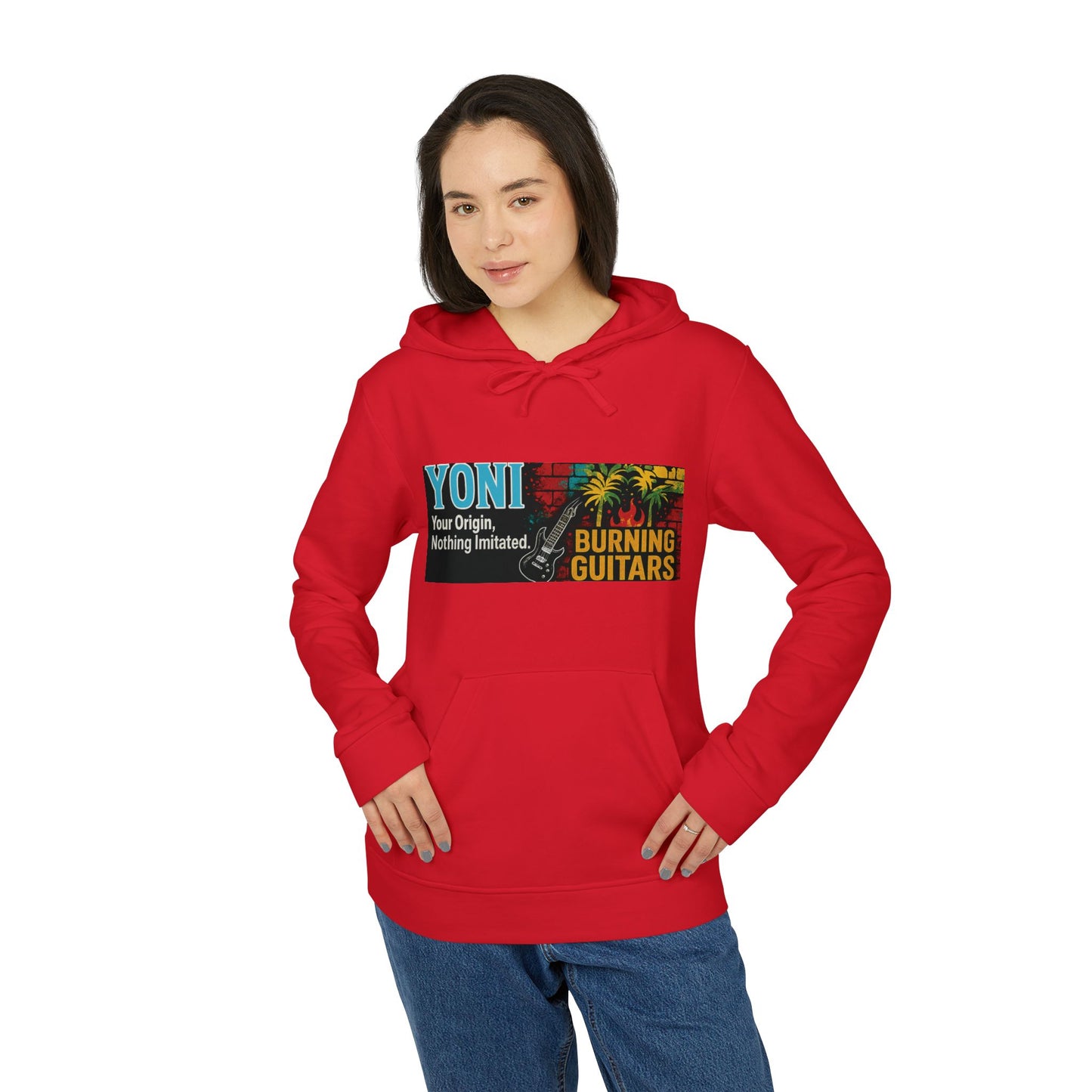 YONI, Burning Guitars & Adidas Unisex Fleece Hoodie