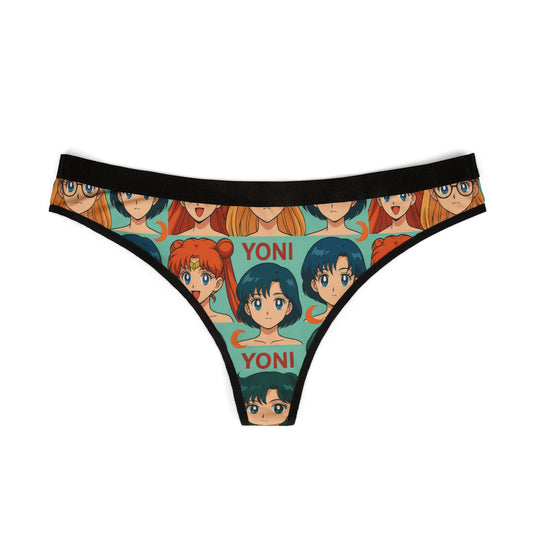 YONI Anime Girl Nerd Glasses Women's Thongs (AOP)