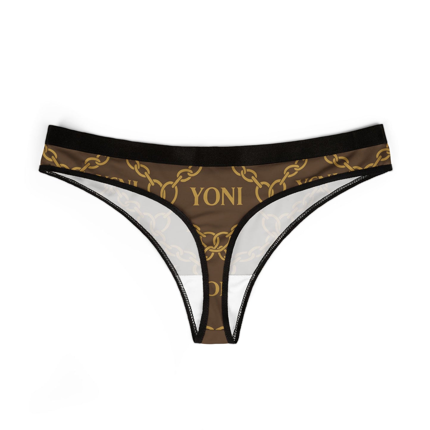 YONI Brown & Gold Chain Link Women's Thongs (AOP)