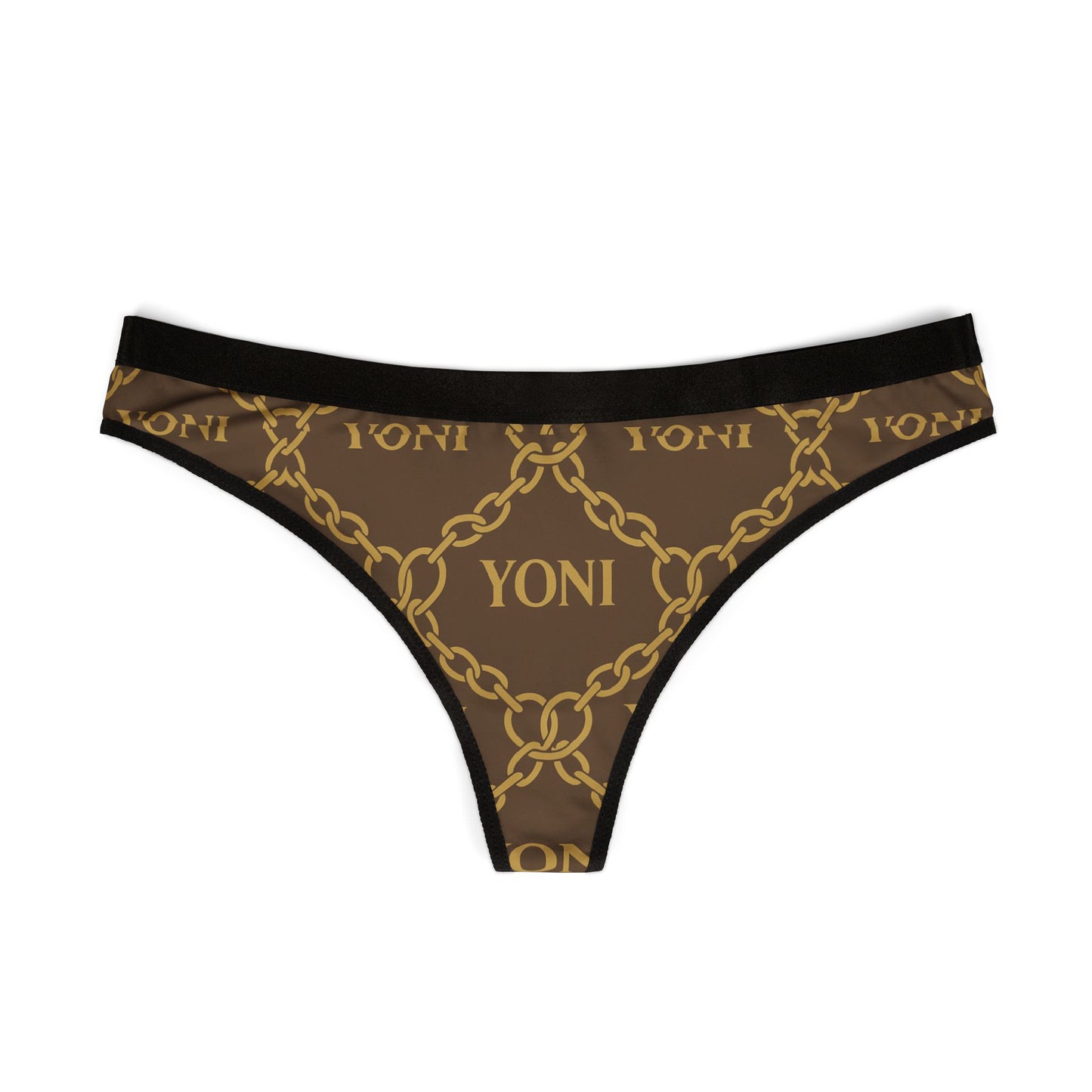 YONI Brown & Gold Chain Link Women's Thongs (AOP)