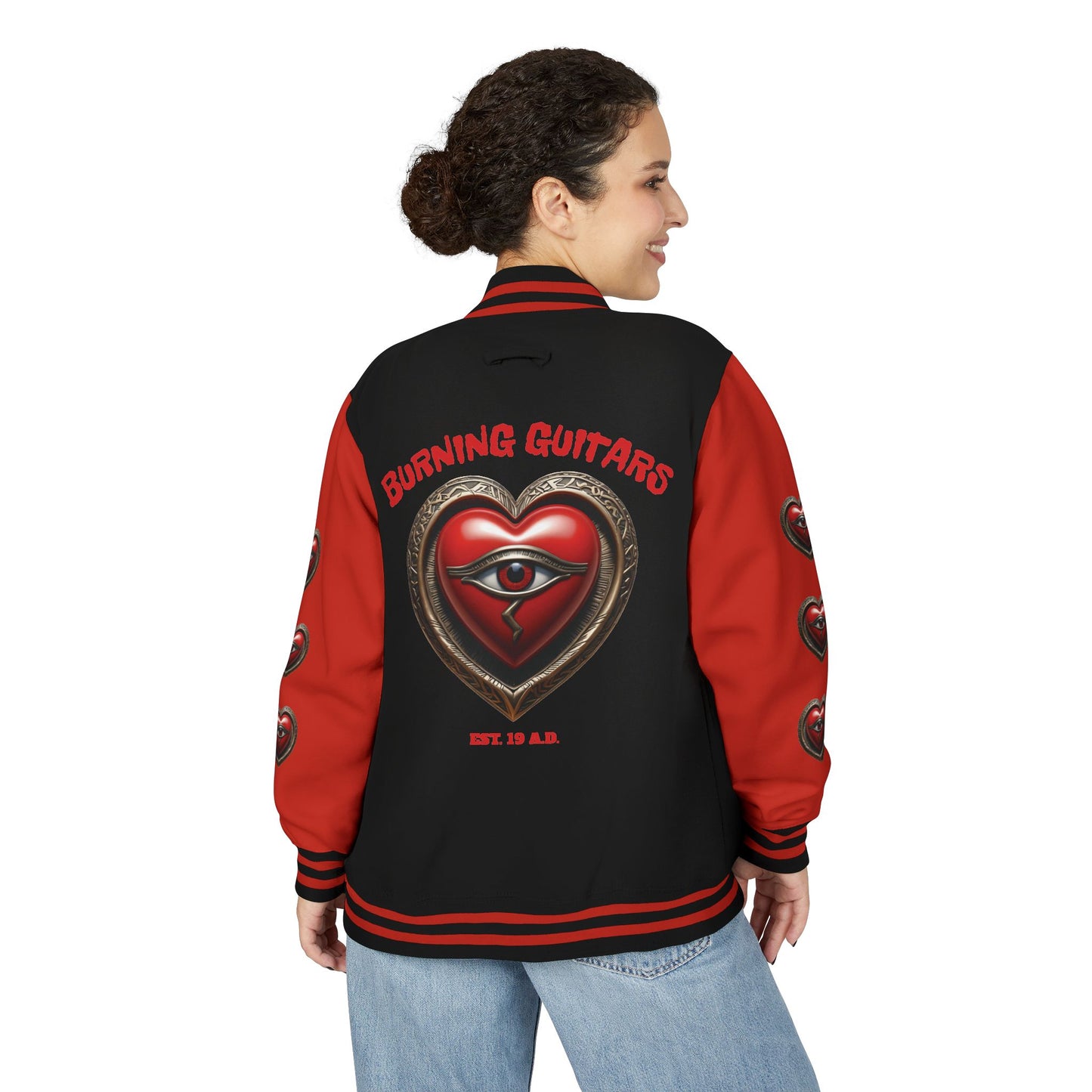 Burning Guitars 3rd Eye Heart Unisex Heavyweight Letterman Jacket