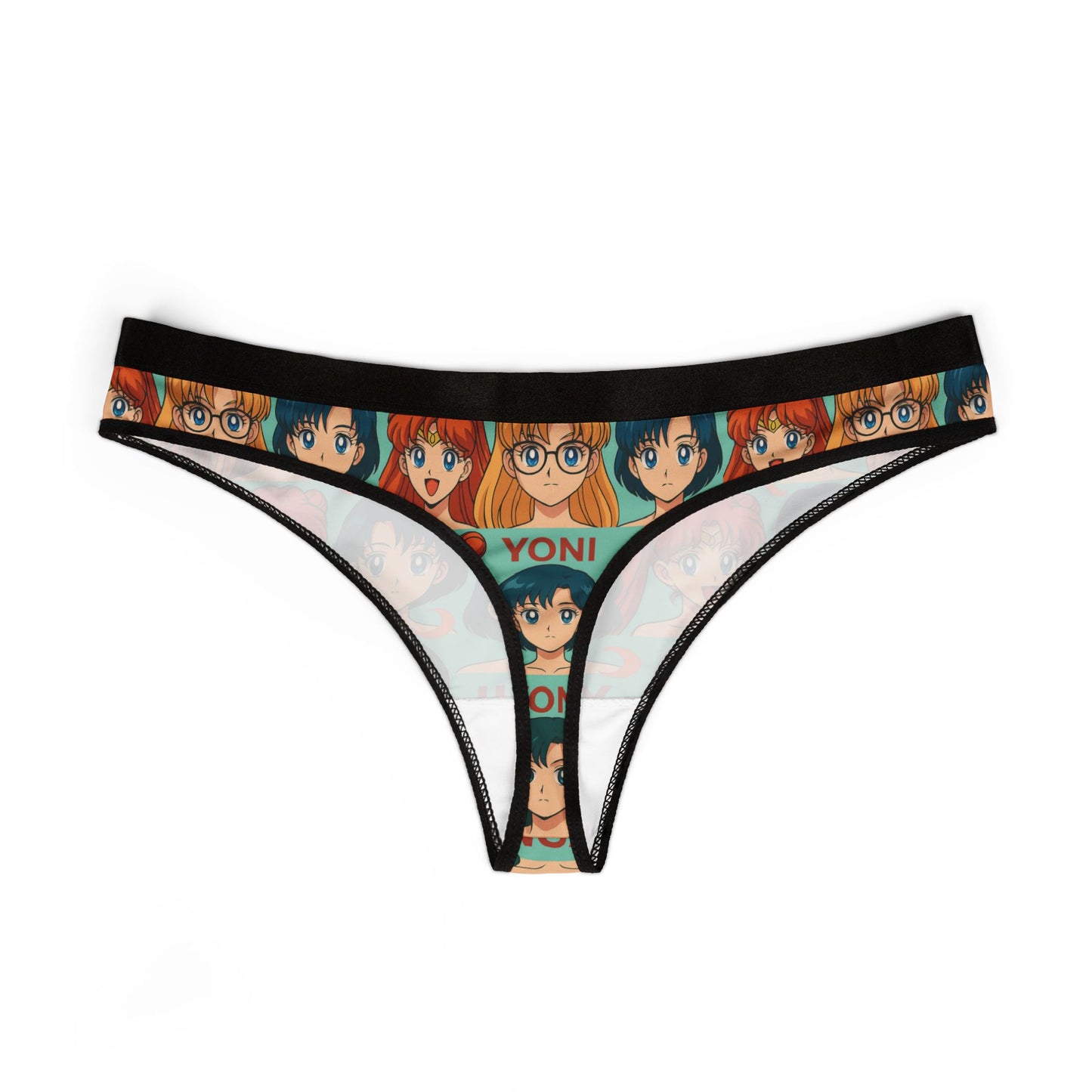 YONI Anime Girl Nerd Glasses Women's Thongs (AOP)