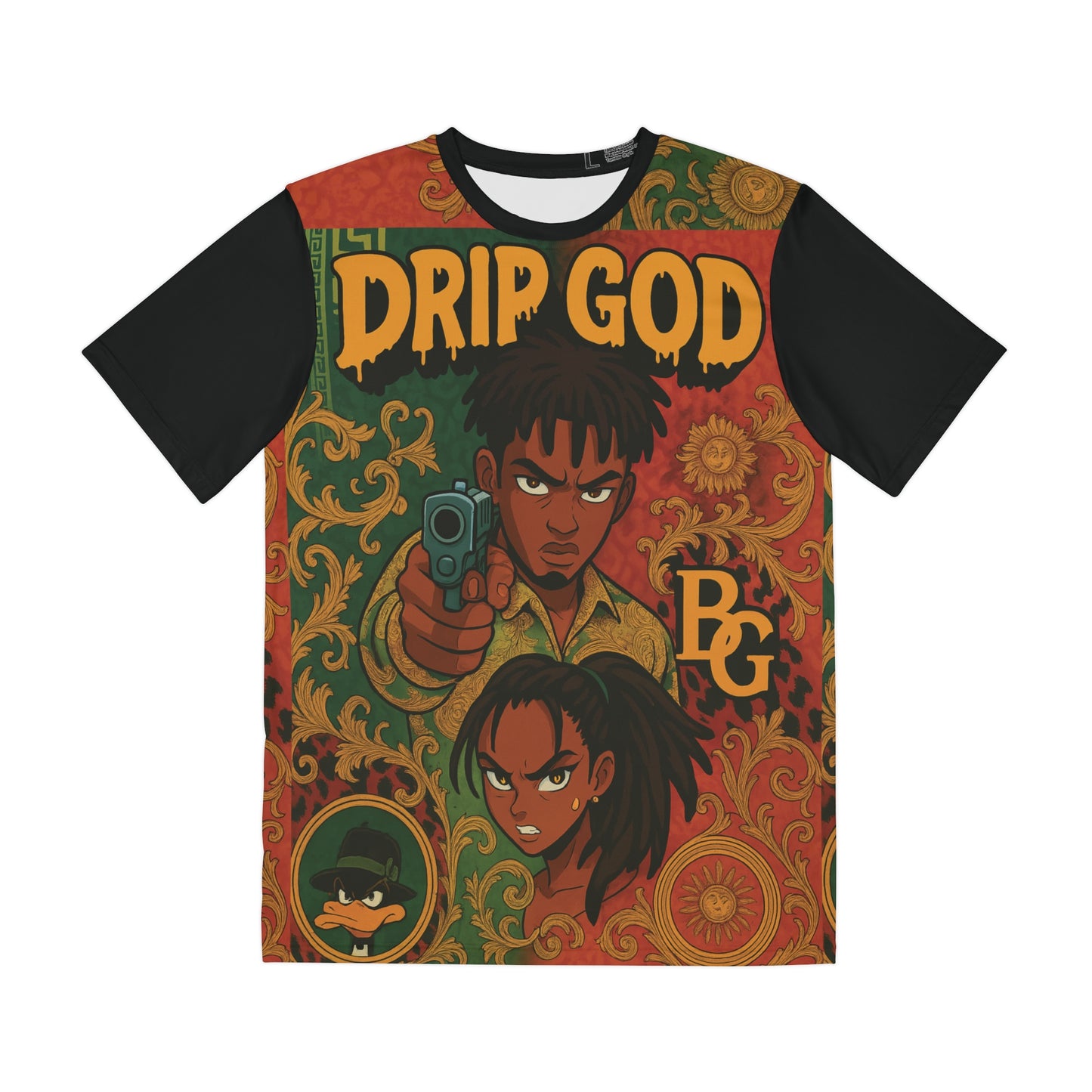 Unisex Black, Green, and Orange Polyester Tee (AOP) The Dripstones Limited Collection