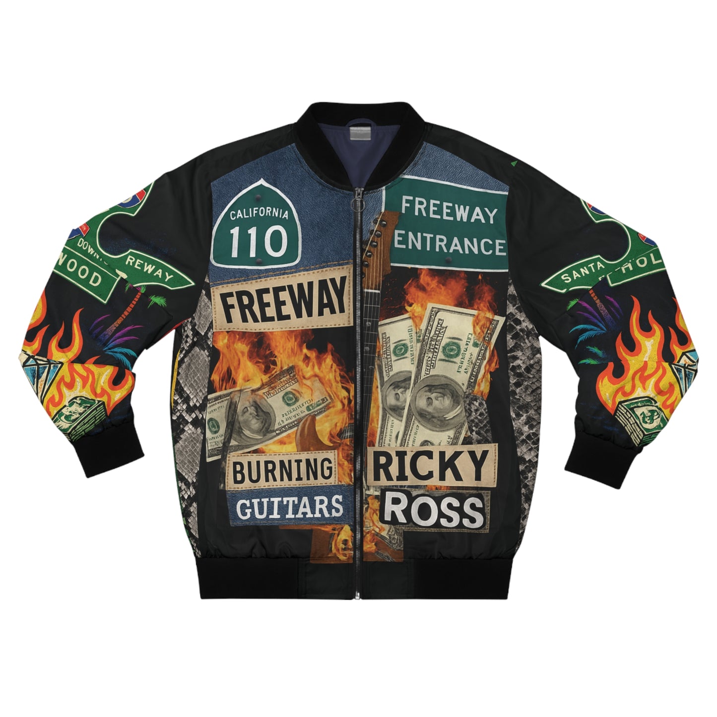 Freeway Ricky Ross & Burning Guitars '$2M A DAY' Bomber Jacket Dye Sublimation