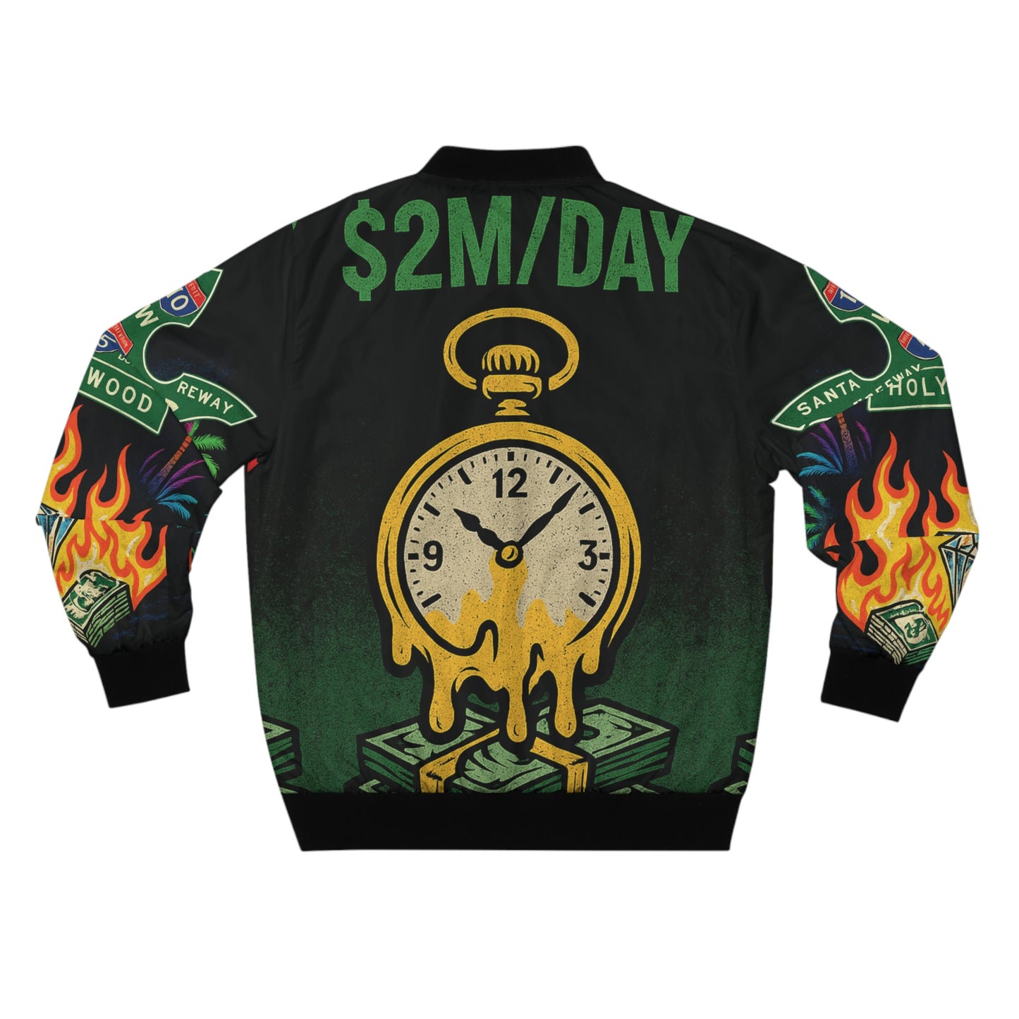 Freeway Ricky Ross & Burning Guitars '$2M A DAY' Bomber Jacket Dye Sublimation