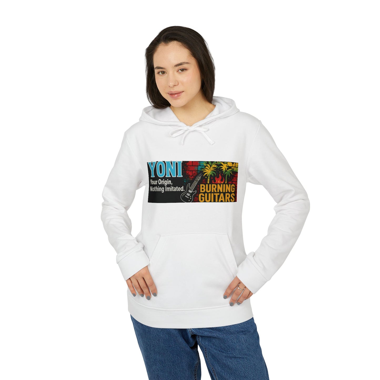 YONI, Burning Guitars & Adidas Unisex Fleece Hoodie